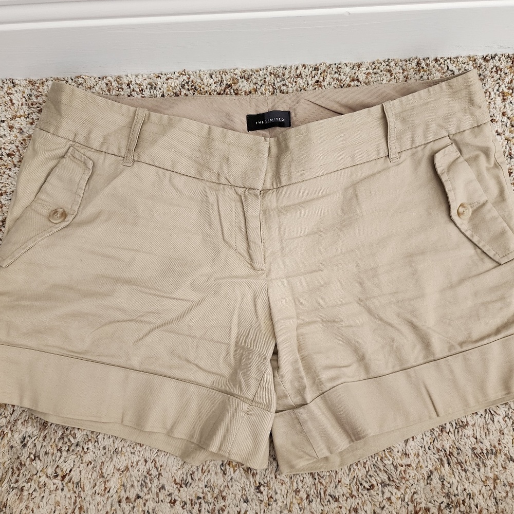 The Limited Cotton Canvas Shorts Taupe Khaki Button Pockets 6